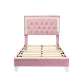 Twin Size Upholstered Bed Frame With Led Lights,Modern Velvet Platform Bed With Tufted Headboard,Pink Twin Pink Velvet