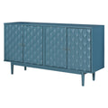 Modern 4 Door Sideboard With Convex Pattern Doors And 2 Silver Handle For Living Room, Dining Room, Kitchen Navy Navy Mdf