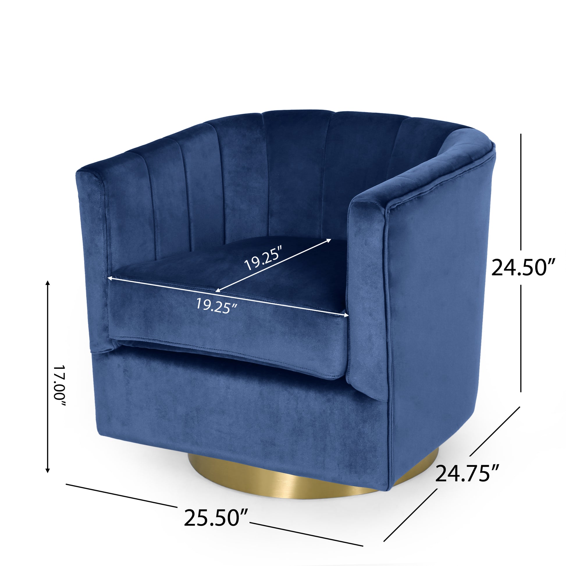 Swivel Arm Chair Blue Velvet