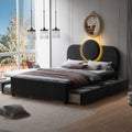 Full Size Upholstered Platform Bed With Multi Functional Led Headboard, Trundle And 2 Drawers, Gray Box Spring Not Required Full Gray Wood Bedroom Upholstered