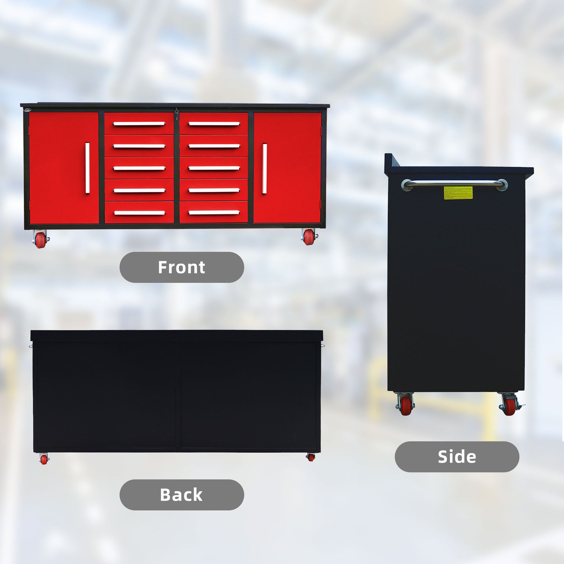 7Ft Storage Cabinets With Workbench 10 Drawers & 2 Cabinets Red Red Steel