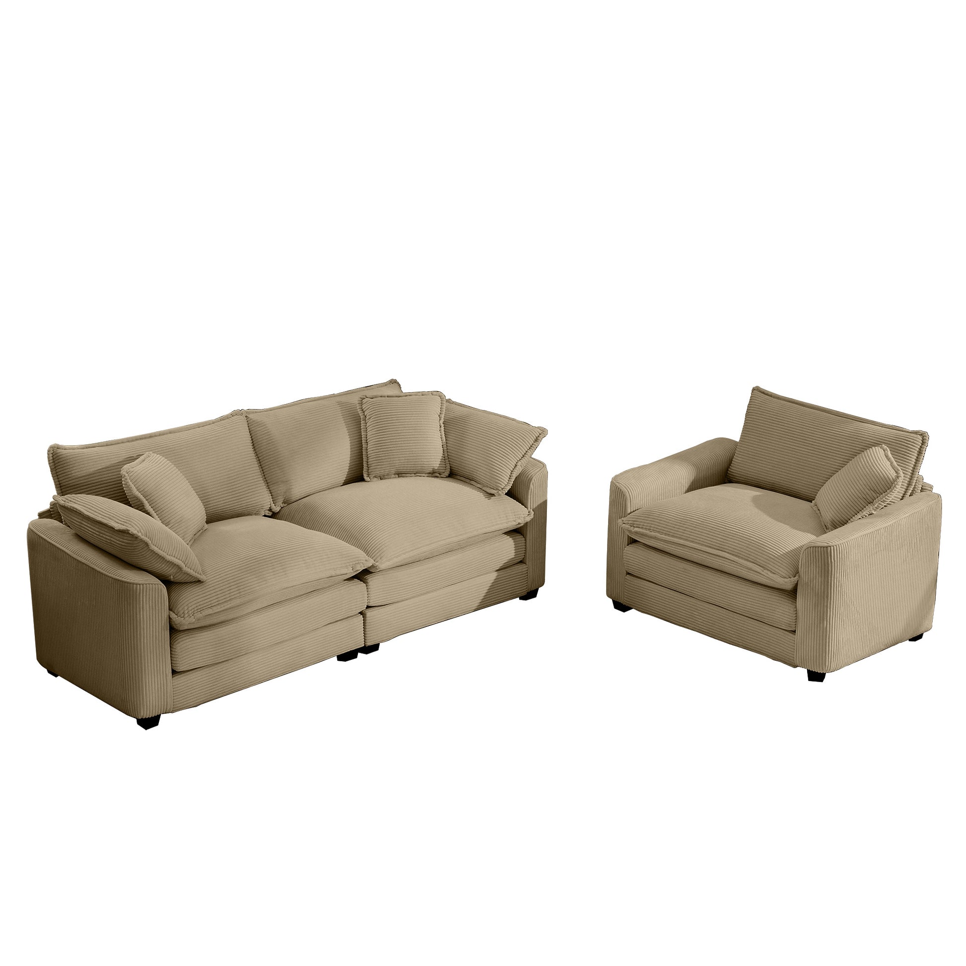 Modern Living Room Sofa Two Piece Set, Suitable For Living Room And Bedroom Sofa Set, Consists Of A Single Seat And A 3 Seater Sofas, Tan Corduroy Tan Corduroy 3 Seat