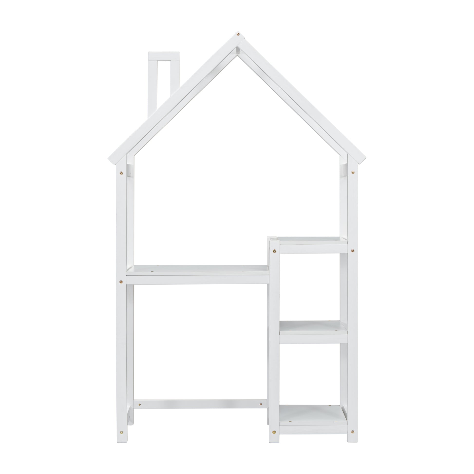 House Shaped Wooden Writing Desk,Kids Study Table,Bookshelf & Toy Storage,White Twin White American Design Pine