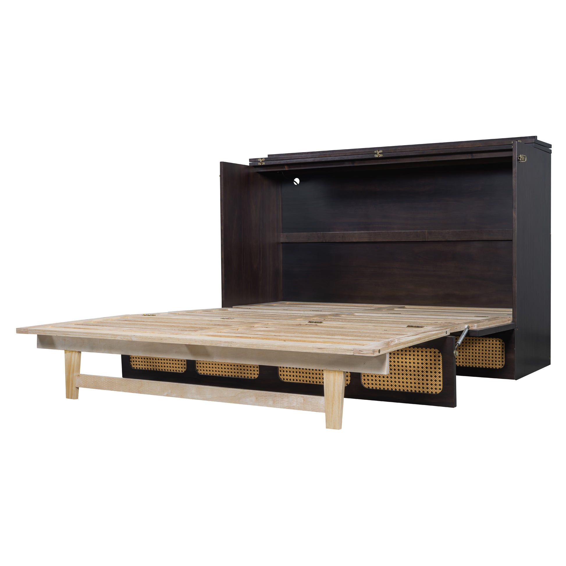 Queen Murphy Bed With Large Drawers,Espresso Queen Espresso Plywood