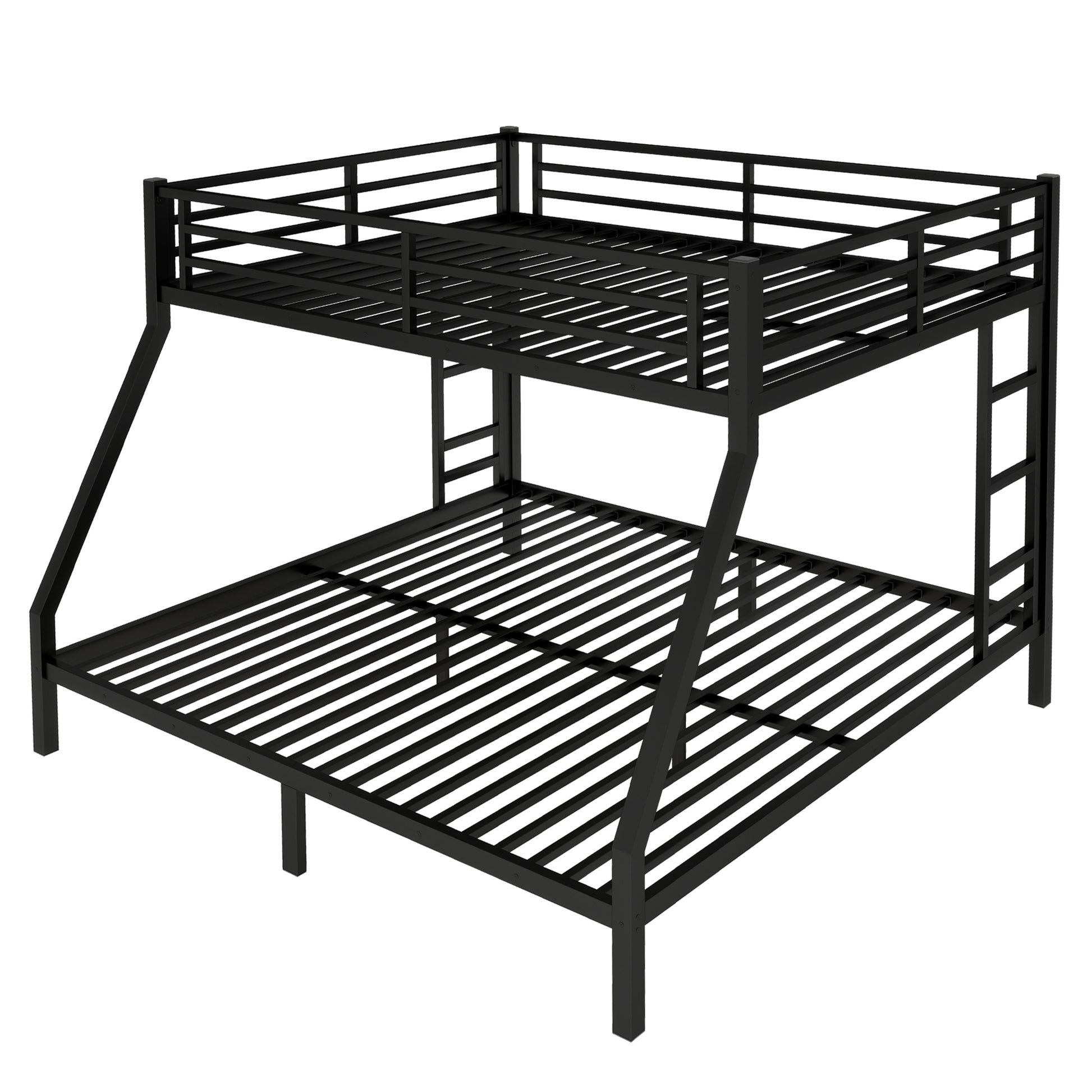 Metal Queen Over King Bunk Bed For Teens And Adults,Space Saving Noise Reduced No Box Spring Needed, Black Black Metal