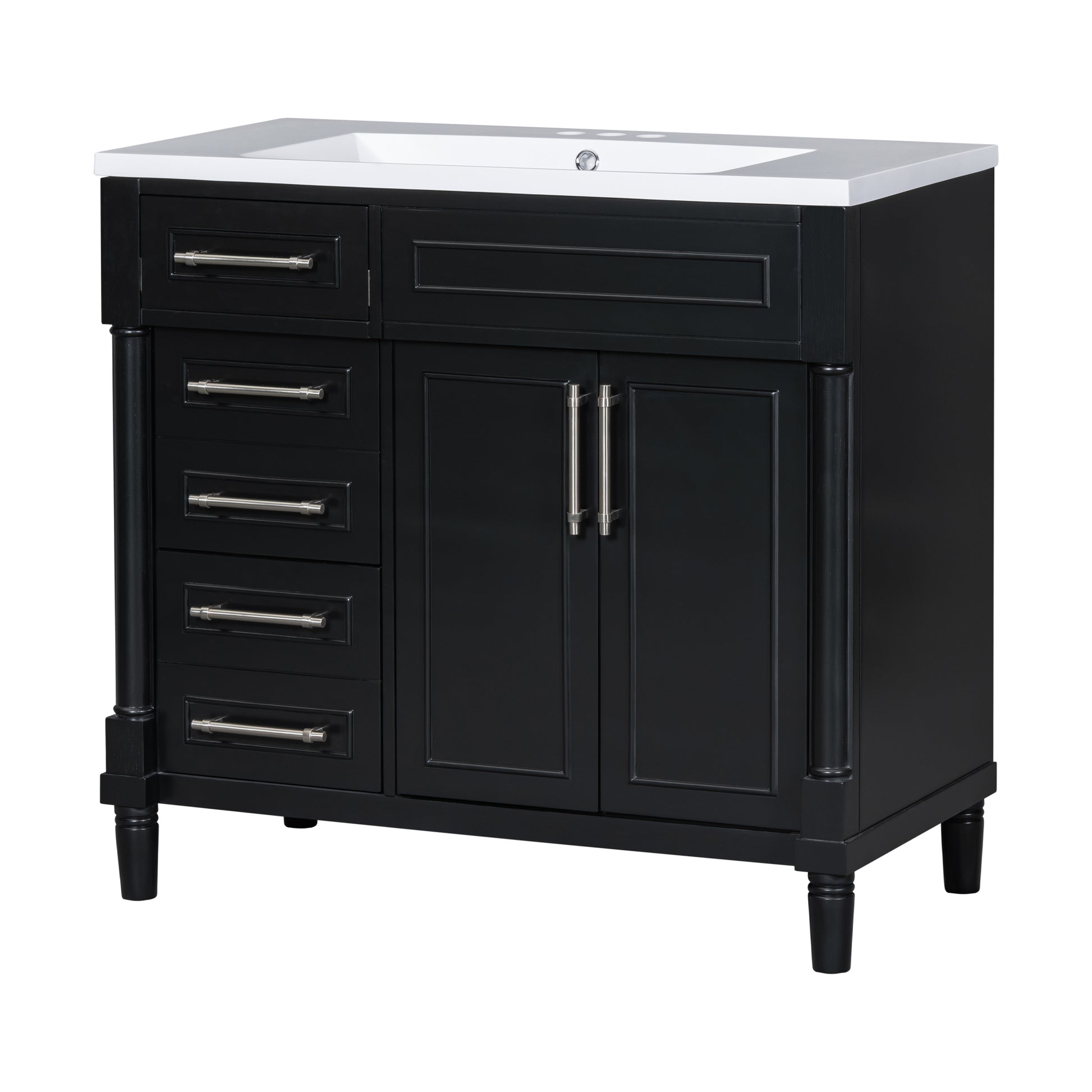 36'' Bathroom Vanity With Top Resin Sink, Freestanding Bathroom Storage Cabinet With 2 Drawers And A Tip Out Drawer, Solid Wood Frame Vanity Set, Height Adjustable Shelf 3 Black 2 2 Adjustable Shelves Bathroom Freestanding Solid Wood Mdf Resin Painted