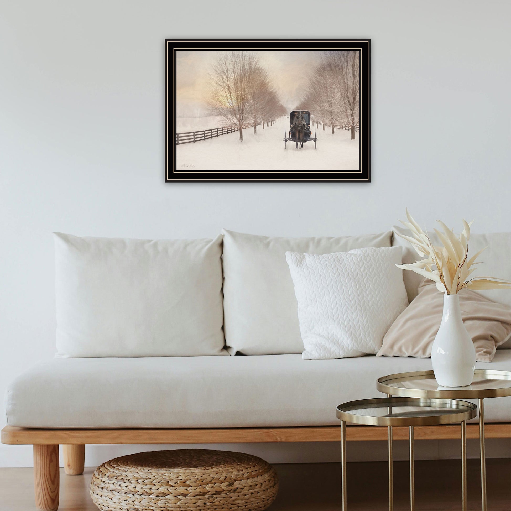 Snowy Amish Lane Black Framed Wall Art For Living Room, Bedroom Wall Art Print For Home Decor By Lori Deiter Multi Wood Paper