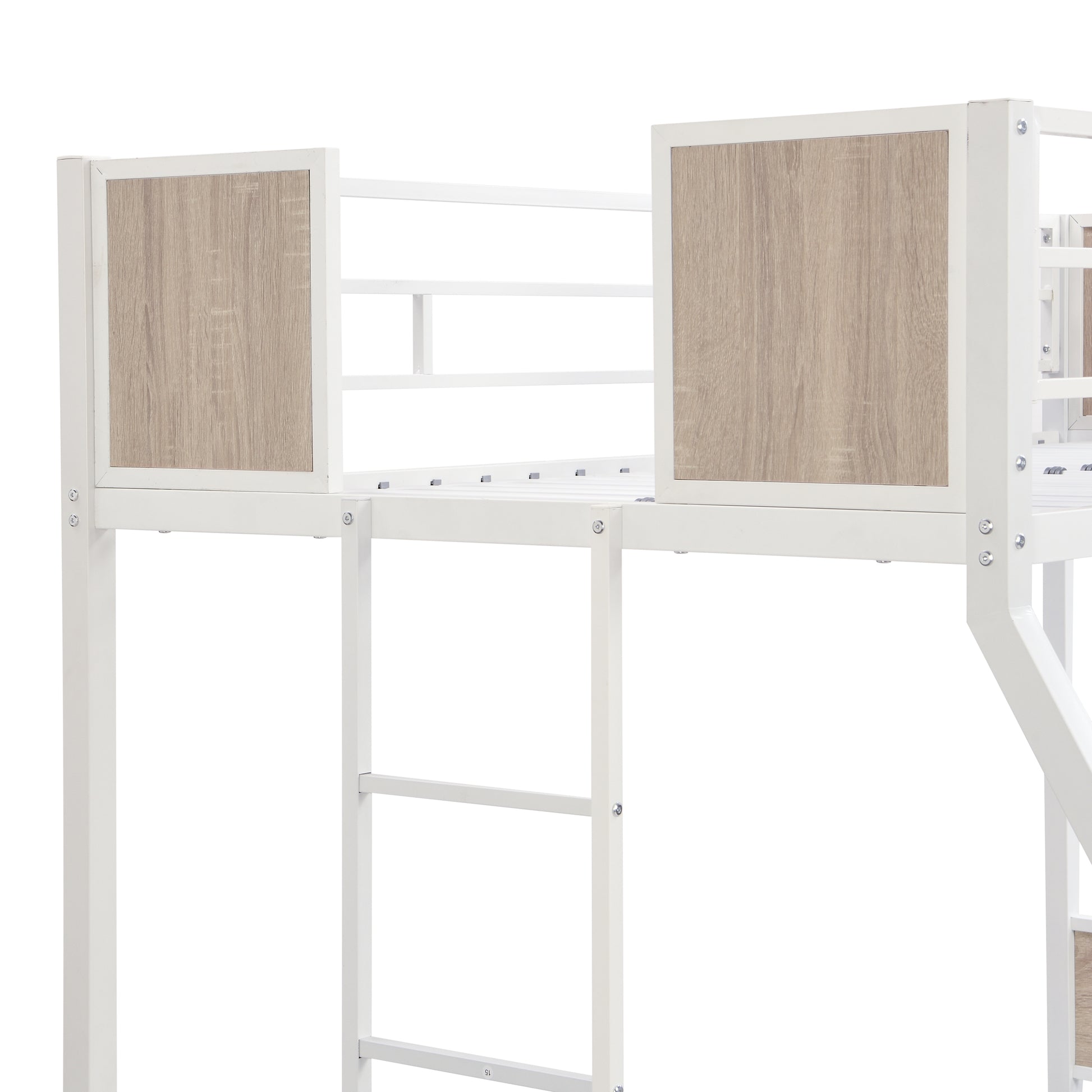 Twin Over Full Metal Bunk Bed With Trundle 2 Side Ladder And Full Length Guardrail, No Box Spring Needed, Large Under Bed Storage, Easy Assemble Full Brown White Mdf Metal