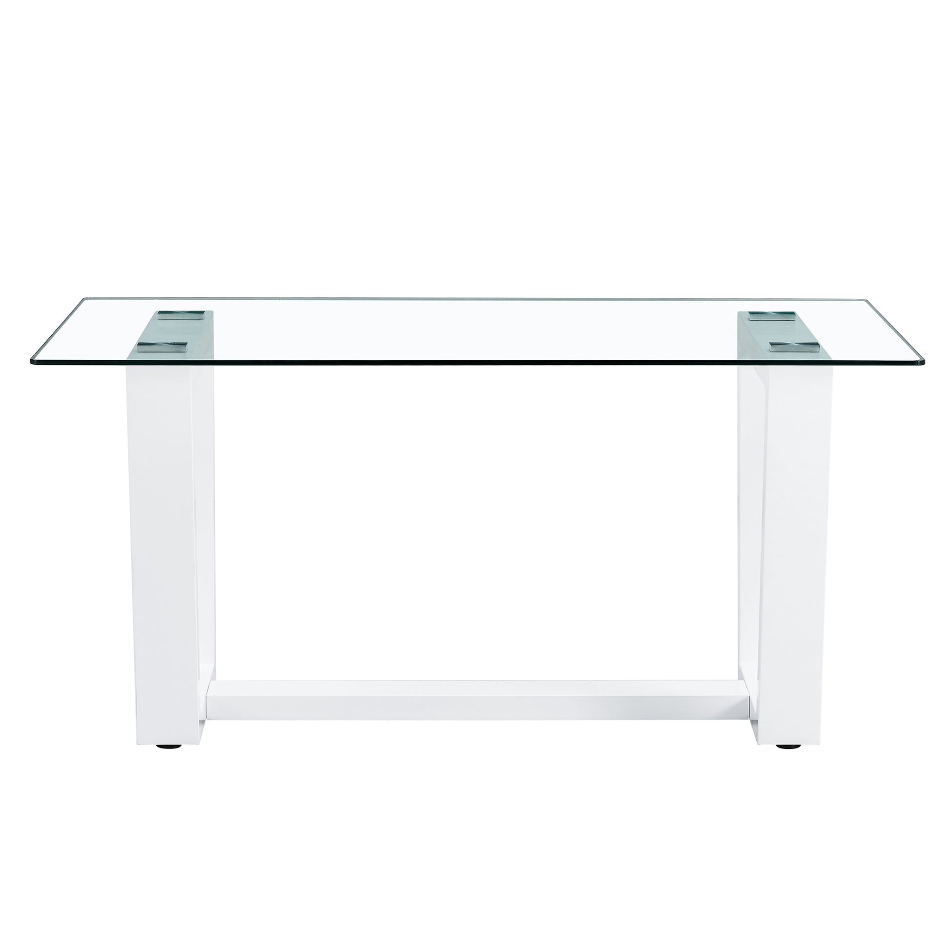 Glass Dining Table Large Modern Minimalist Rectangular For 6 8 With 0.4" Tempered Glass Tabletop And White Mdf Trapezoid Bracket,For Kitchen Dining Living Meeting Room Banquet Hall F 1550 Transparent Mdf Glass