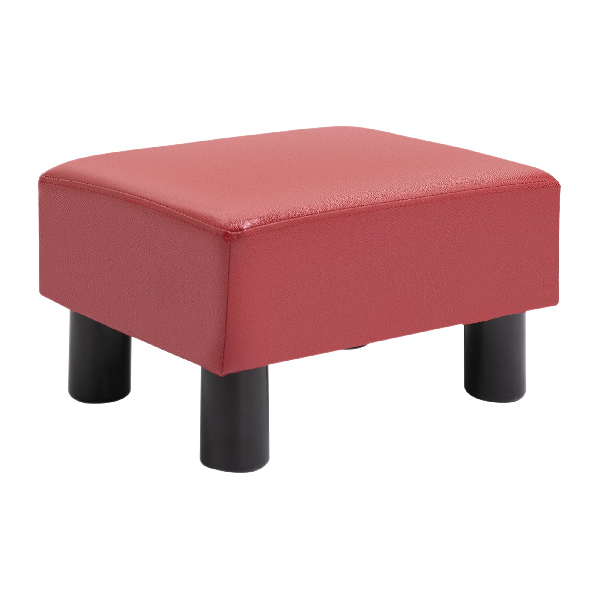 Homcom Ottoman Foot Rest, Small Foot Stool With Faux Leather Upholstery, Rectangular Ottoman Footrest With Padded Foam Seat And Plastic Legs, Red Red Plastic