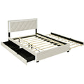 Queen Size Velvet Storage Platform Bed, With 2 Big Drawers, Twin Xl Size Trundle And Led Light, Beige Beige Velvet