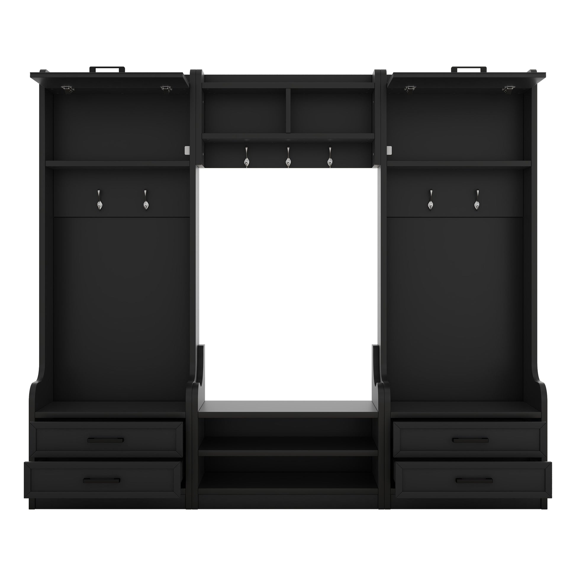4 In 1 Detachable Hall Tree With Storage And 7 Hooks, Multiple Functions Hallway Coat Rack With Storage Drawers And Cabinet, Black Shoe Bench For Entryway Hallway Black Particle Board Mdf