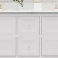 61'' Bathroom Vanity With Marble Top & Double Ceramic Sinks, 4 Drawers, Open Shelf, White White Plywood