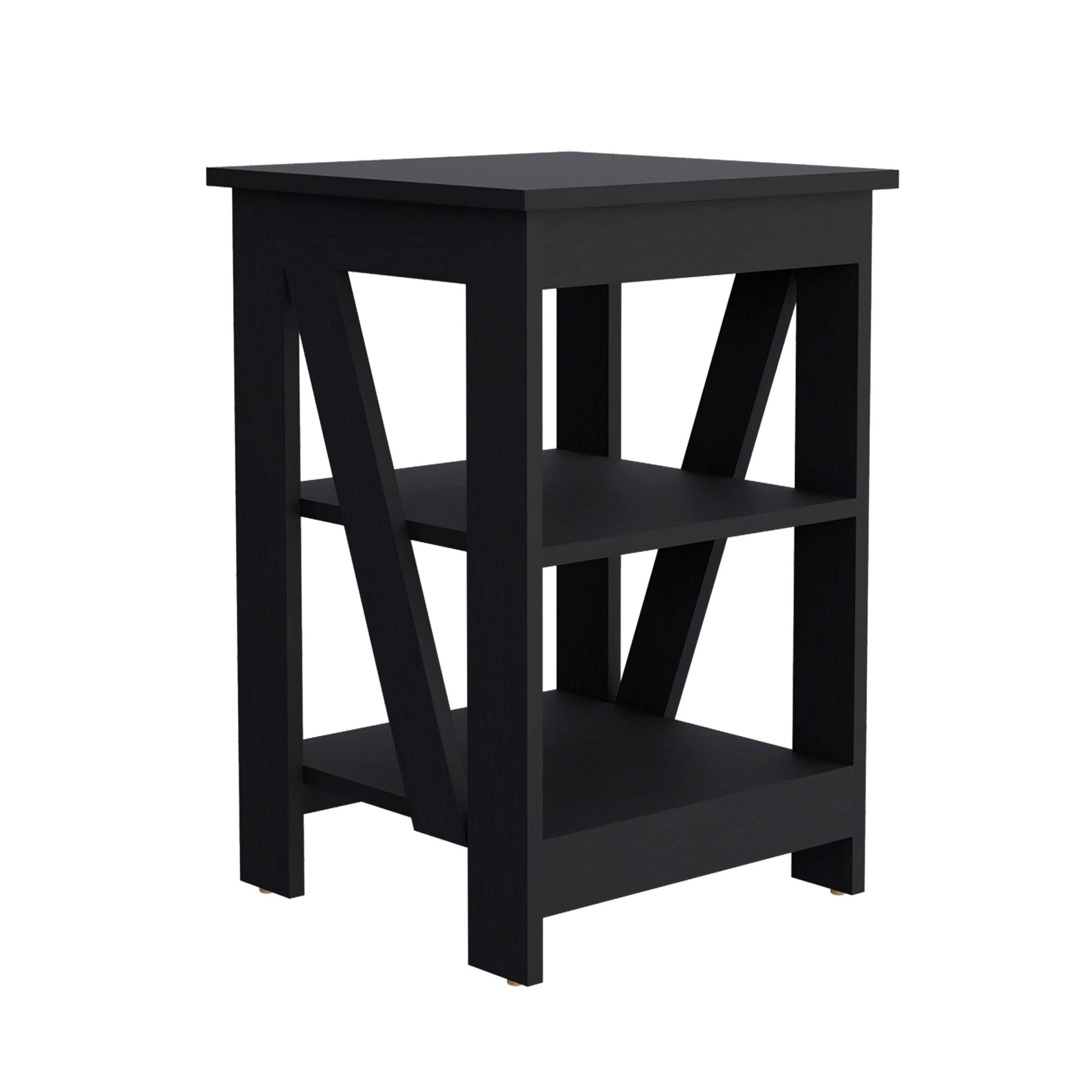 Taylor 3 Tier End Table Nightstand, Side Table For Small Space, Black Black Solid Wood Mdf Engineered Wood