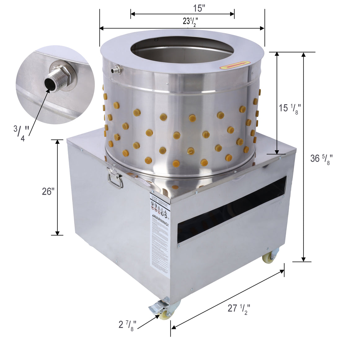 Chicken Poultry Plucker 2200W 240R Min Turkey Chicken Poultry Plucking Machine 23.5Inch Barrel Diameter Stainless Steel Feather Plucking Machine Silver Stainless Steel