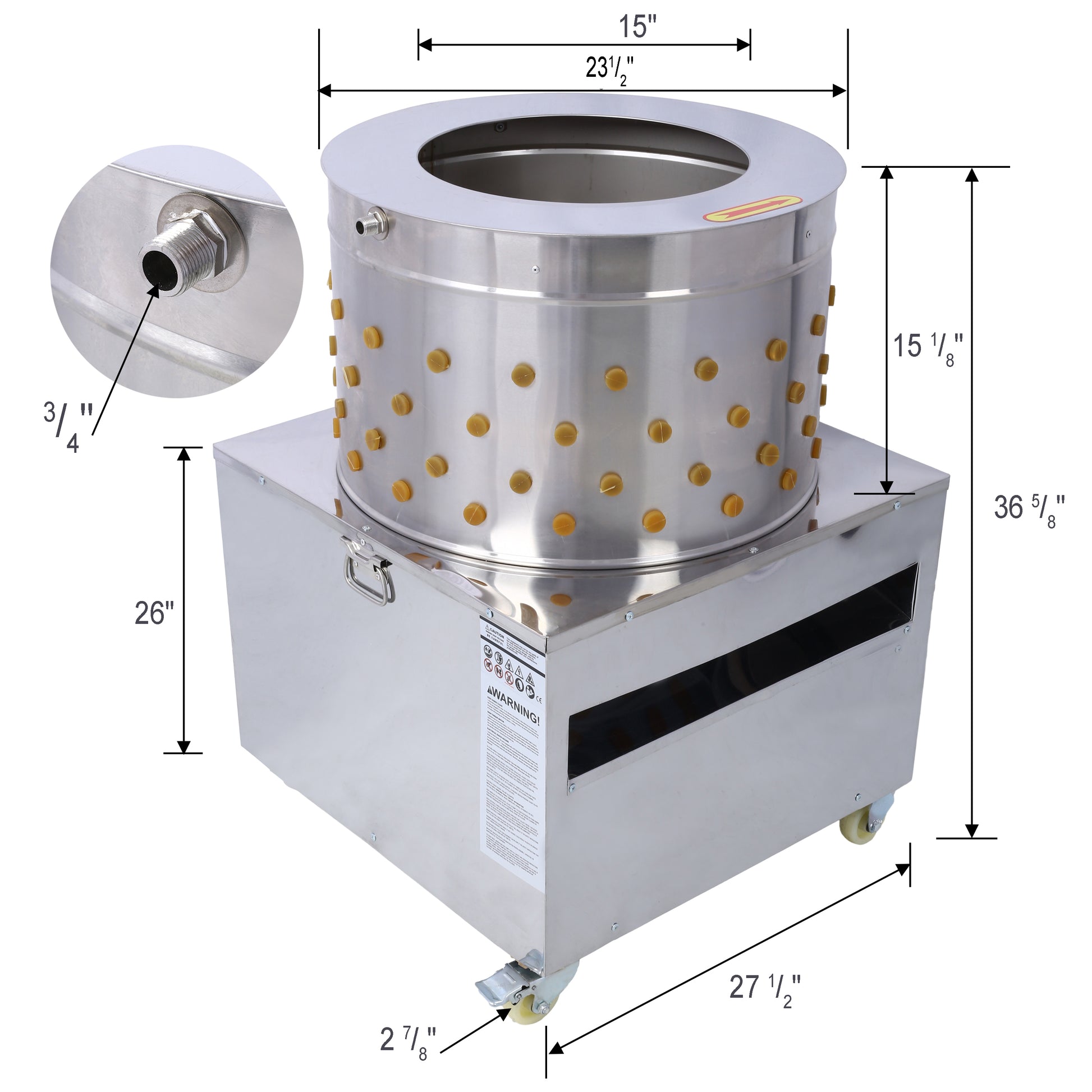 Chicken Poultry Plucker 2200W 240R Min Turkey Chicken Poultry Plucking Machine 23.5Inch Barrel Diameter Stainless Steel Feather Plucking Machine Silver Stainless Steel