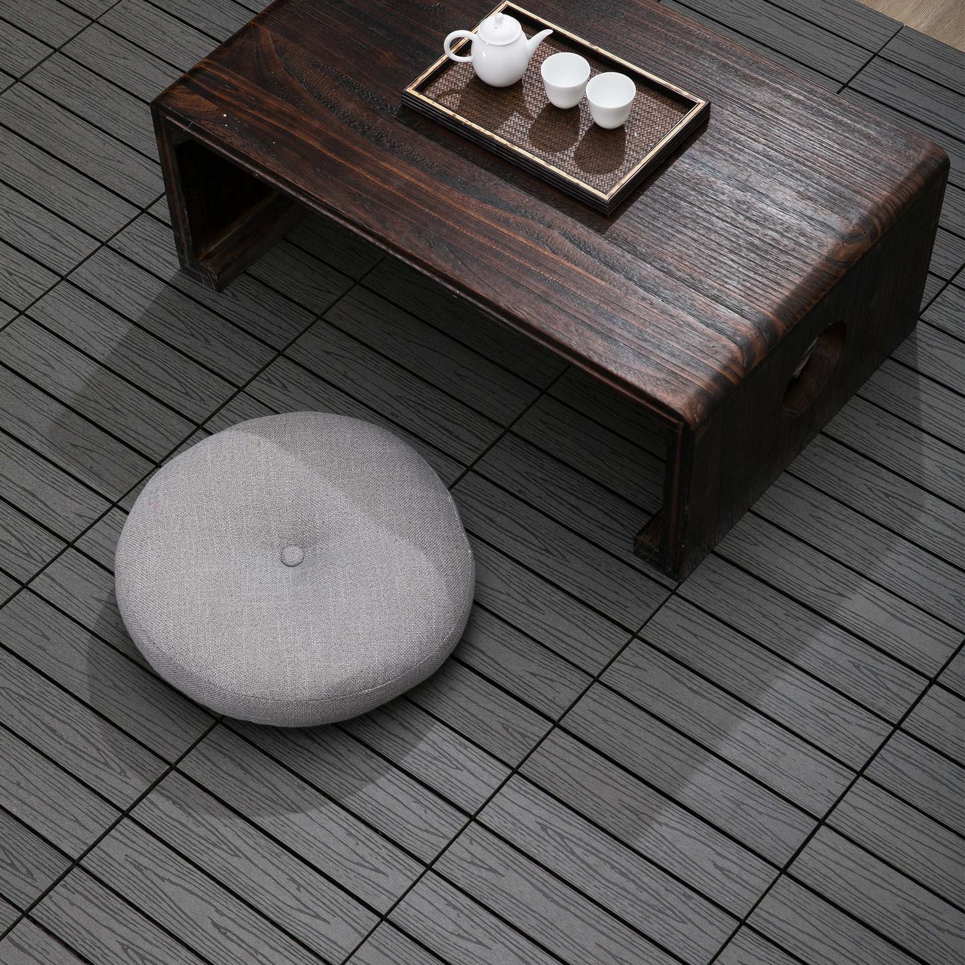 Outsunny Interlocking Deck Tiles, Pack Of 11 Outdoor Flooring Patio Tiles, 12" X 12", All Weather For Porch, Balcony, Backyard For A Classic Look, Grey Gray Plastic