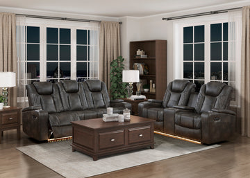 Luxury Comfort Modern Living Room Furniture 3Pc Sofa Set Power Reclining Sofa Loveseat Premium Faux Leather Upholstery, Power Headrests, Led Light, Usb Ports, Cup Holders, Hidden Storage Brown Gray Faux Leather Wood Primary Living Space Luxury,Modern