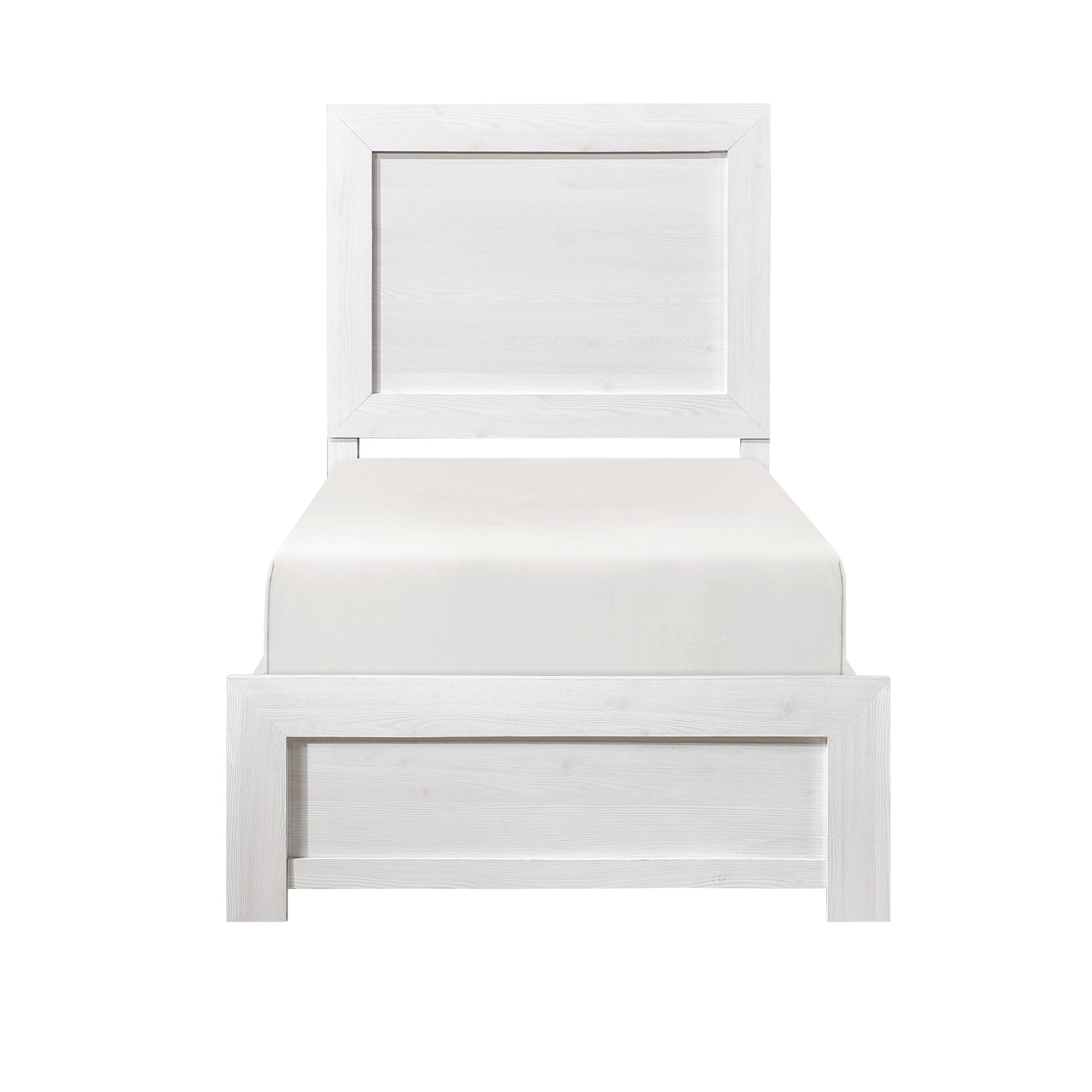 White Finish Twin Size Panel Bed Wooden Bedroom Furniture 1Pc, Bed In A Box Box Spring Required Twin White Bedroom Bed Frame Wood
