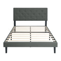 Twin Size Upholstered Platform Bed Frame With Modern Button Tufted Linen Fabric Headboard, No Box Spring Needed, Wood Slat Support, Easy Assembly, Drak Grey Twin Dark Gray Linen
