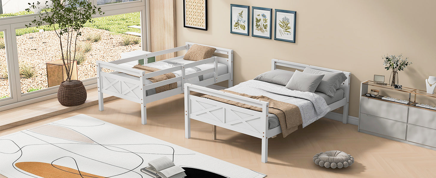 Twin Over Full Bunk Bed With Ladder, Safety Guardrail, Perfect For Bedroom, White Box Spring Not Required Twin White Wood Bedroom Bunk Pine