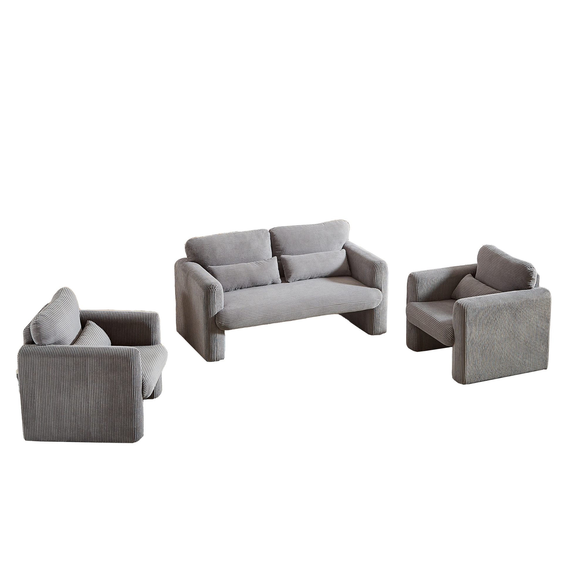 60"Corduroy Fabric Sofa With Two 33" Single Sofa, Modern Sofa With Support Pillow, For Apartment, Office, Living Room & Bedroom Grey Corduroy 4 Seat