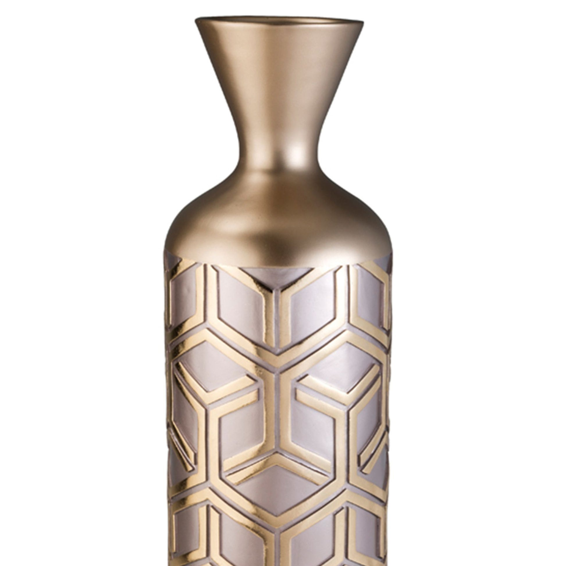 22" Tall Polyresin Decorative Vase, Weave Rose Gold Design Gold Polyresin