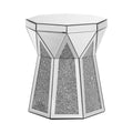 Drum Style Coffee Table With Mirror Crystal Inlay, Polygonal Silver Decorative Table, Modern Design Luxury Modern Furniture, 20 Inch About 50 Centimeters Low Coffee Table, Suitable For Living Room Silver Primary Living Space American Design Console