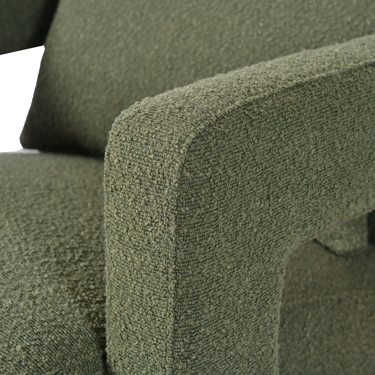 Mirod Sleek Right Angle Armrests, Ergonomic Lumbar Support, Square Wooden Block Legs, Inclined Seat For Comfort, Artistic Statement Piece For Living Room,Bedroom And Study Green Boucle