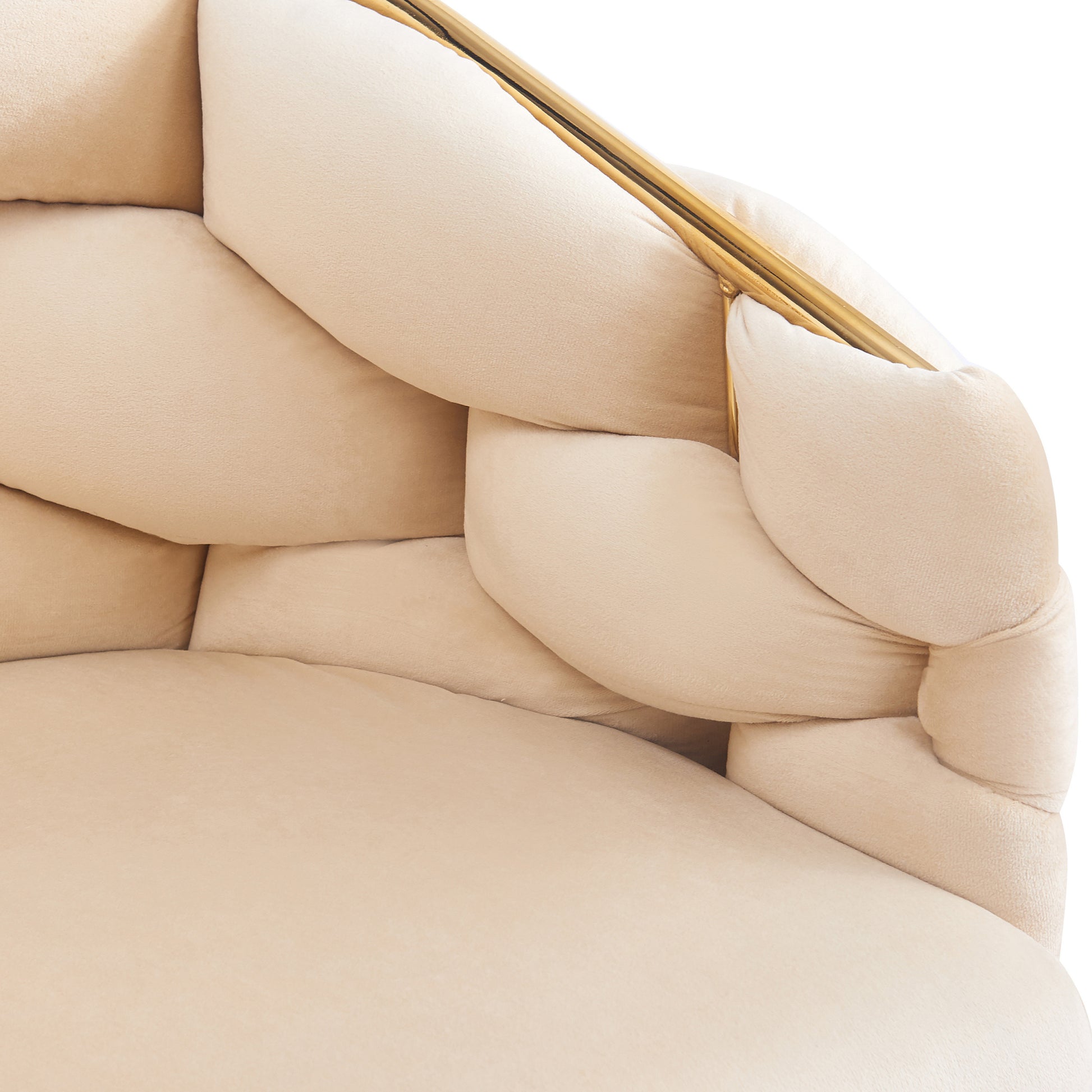 Luxury Handmade Accent Chair With Gold Legs, Modern Velvet Armchair For Living Room And Bedroom Beige Foam Velvet