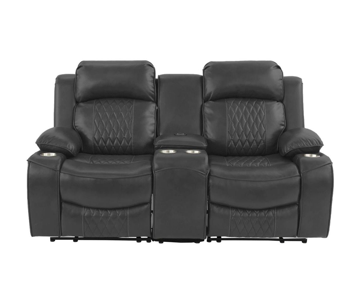 Power Motion Loveseat 1Pc Contemporary Charcoal Gelstorage Arms W Cup Holder Living Room Furniture Charcoal Faux Leather Primary Living Space Cushion Back Contemporary,Modern Pillow Top Arms Metal & Wood 2 Seat