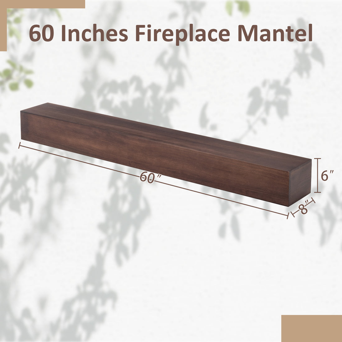 60'' Fireplace Mantel Wooden Wall Mounted Floating Shelf 8" Deep Solid Pine Wood,Brown Brown Brown Wall Mount Metal & Wood
