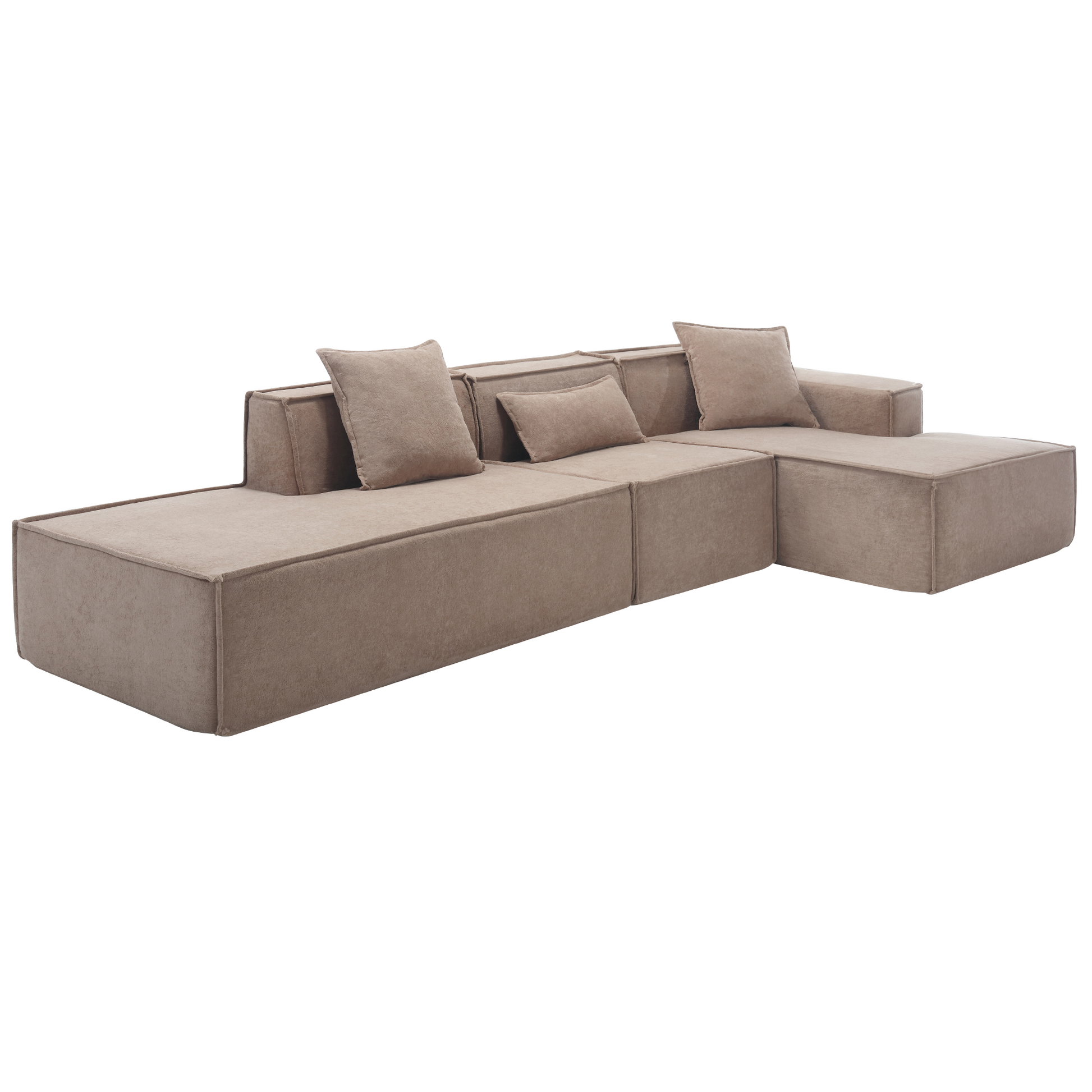 Modular Combination Sofa Set, Modern Minimalist Sofa, Free Installation Sofa, L Shaped, Italian Minimalist Tofu Block Sofa, Right Hand Facing,Terrycloth Fabric,Light Brown Light Brown Polyester Primary Living Space Soft Modern Polyester 3 Seat