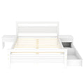 Full Size Wooden Platform Bed With 2 Storage Drawers And 2 Bedside Tables, White Full White Pine