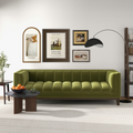 Melissa Mid Century Green Velvet Modern Sofa Dark Green,Green Brown Velvet Wood Primary Living Space Tufted Back Mid Century Modern Foam Solid Wood,Velvet 3 Seat