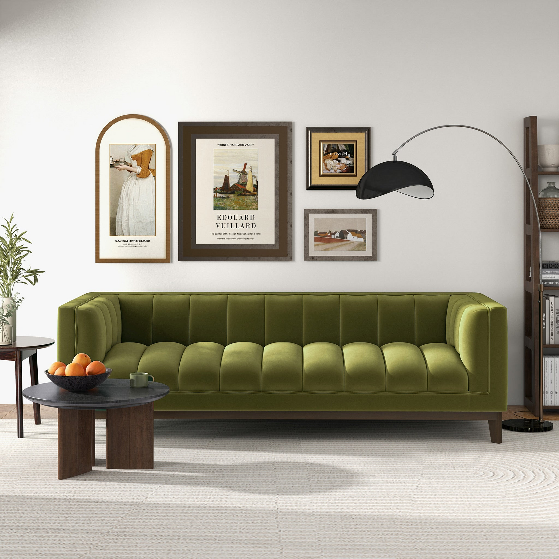 Melissa Mid Century Green Velvet Modern Sofa Dark Green,Green Brown Velvet Wood Primary Living Space Tufted Back Mid Century Modern Foam Solid Wood,Velvet 3 Seat
