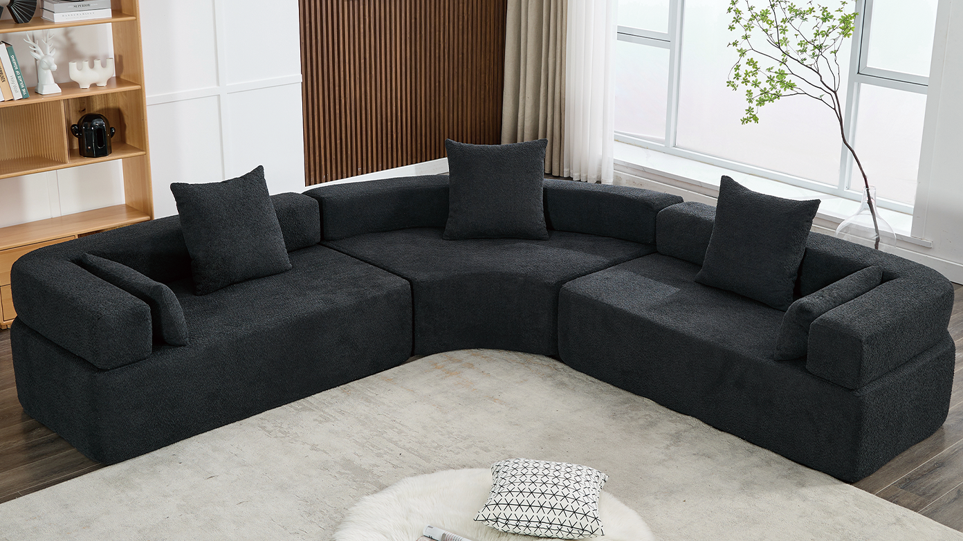 Arrived Oversized Combination Sofa,Curved Sofa,Upholstered 4 Seater Couch For Living Room, Modern Modular 3 Piece Free Combination, Semicircular Modular Sofaboucle, Black Black Polyester Primary Living Space Soft Tight Back Modern Square Arms Foam
