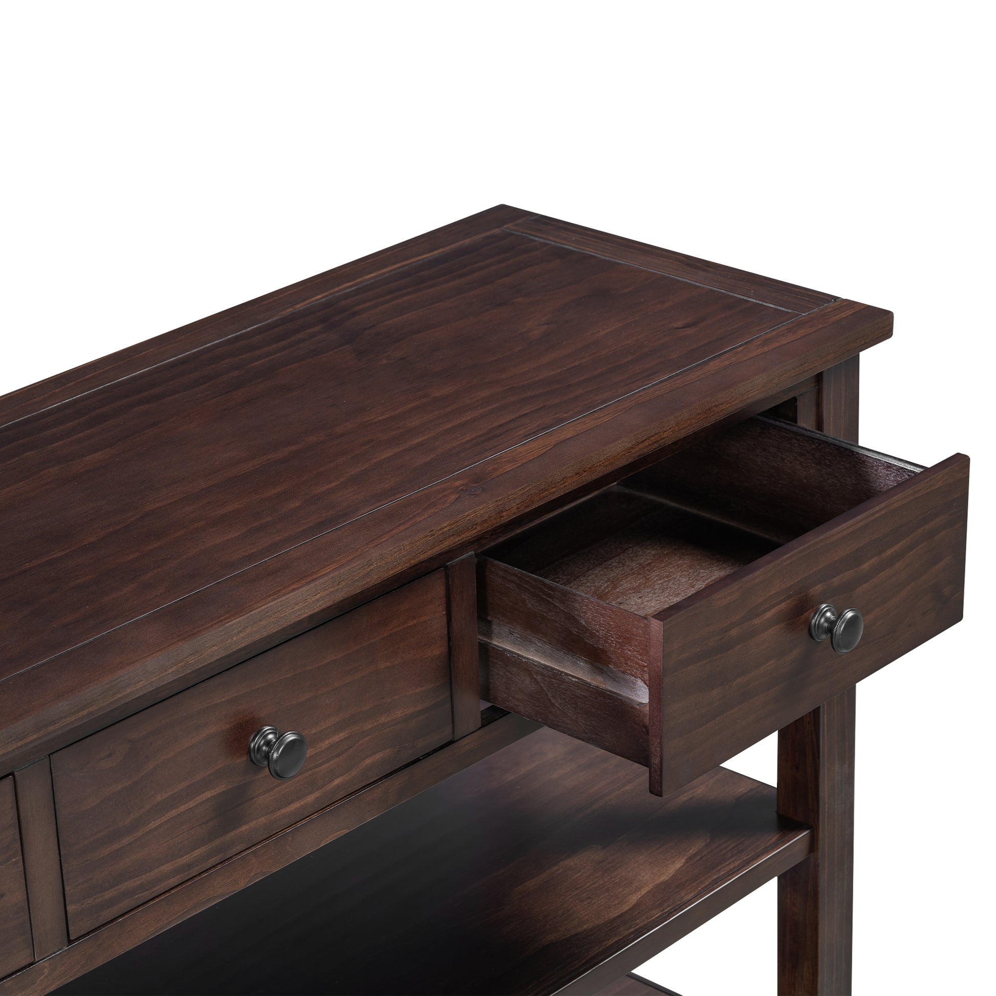 Retro Design Console Table With Two Open Shelves, Pine Solid Wood Frame And Legs For Living Room Espresso Espresso Solid Wood Mdf