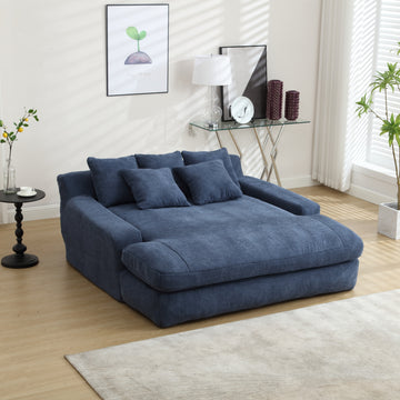 Coolmore Chenille 2 Seater Lazy Sofa With 5 Back Pillows,Comfy Sofa Deep Seat Couch For Living Room,Club Navy Navy Foam Chenille 2 Seat