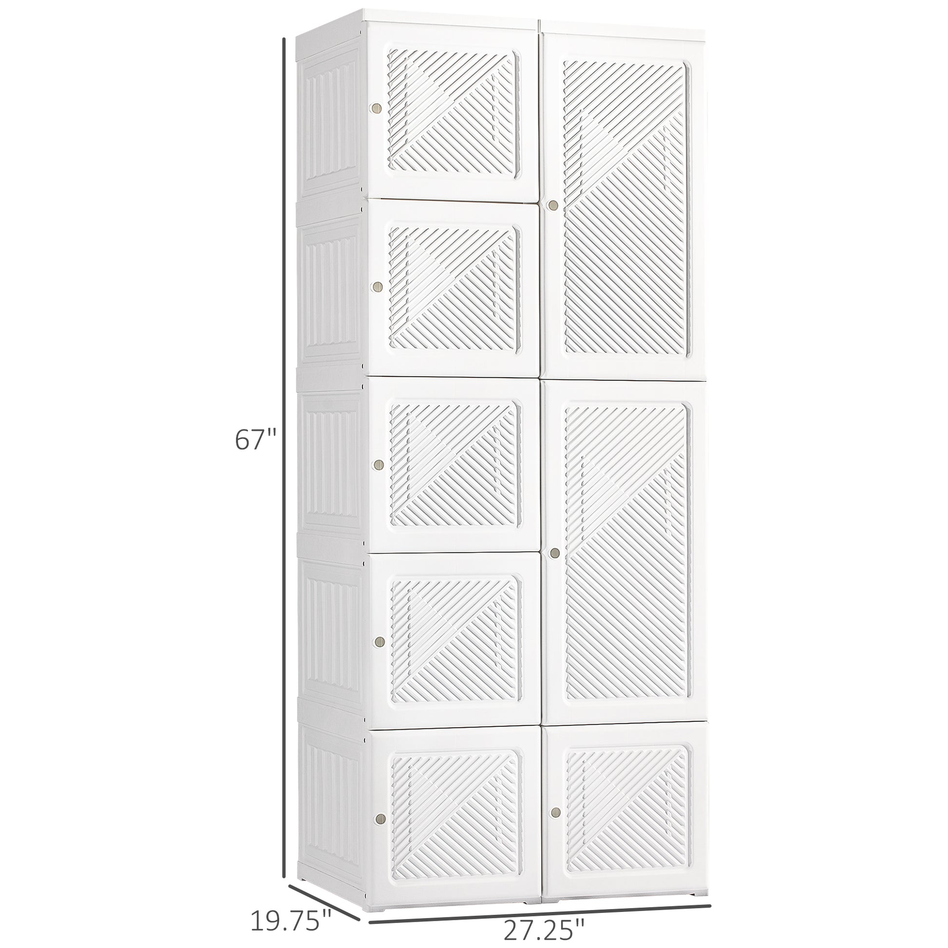Homcom Portable Wardrobe Closet, Folding Bedroom Armoire, Clothes Storage Organizer With 8 Cube Compartments, Hanging Rod, Magnet Doors, White White Abs