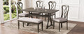 Retro 6 Piece Trestle Dining Table Set With Upholstered Dining Chairs And Dining Bench, Smooth Dining Backs For Dining Room, Living Room, Kitchen, Gray Gray Wood Dining Room Solid Wood Rubberwood Rectangular Dining Table With Chair And Bench Upholstered