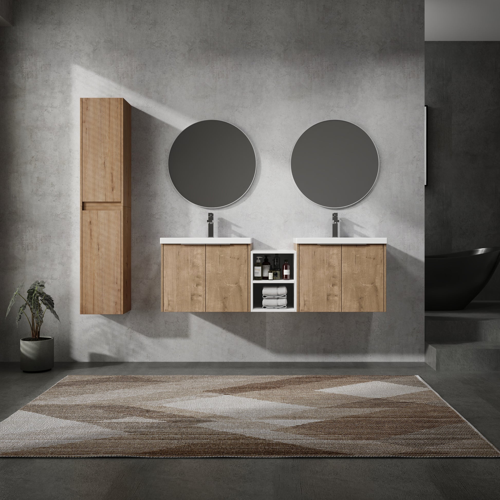 60" Wall Mounted Bathroom Vanity With Sink And Side Cabinet, Soft Close Doors,00112Imox2 0624Imox2 0612Gwh Combination Cabinet Kd Packing Imitative Oak Bathroom Modern Plywood Plywood