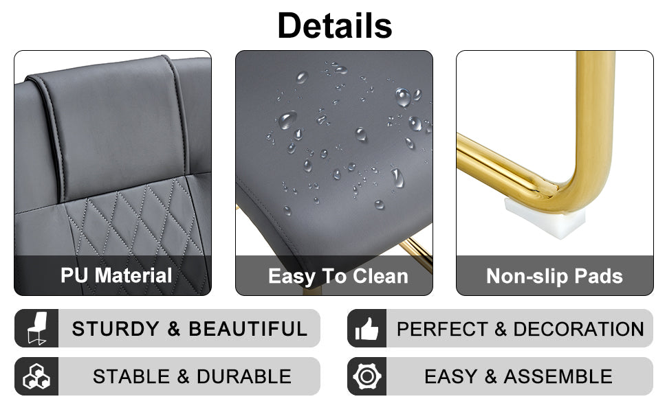 Table And Chair Set, Modern And Minimalist Dining Table, Imitation Marble Patterned Tabletop, Mdf Legs With U Shaped Brackets. Paired With Comfortable Chairs, Suitable For Dining And Living Rooms. Black Gold Mdf Glass