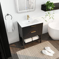 30 Inch Bathroom Vanity With Sink And 2 Soft Close Drawers, Golden Handle Bvb01030Bctg Bl9075B Black Chestnut Bathroom Modern Plywood