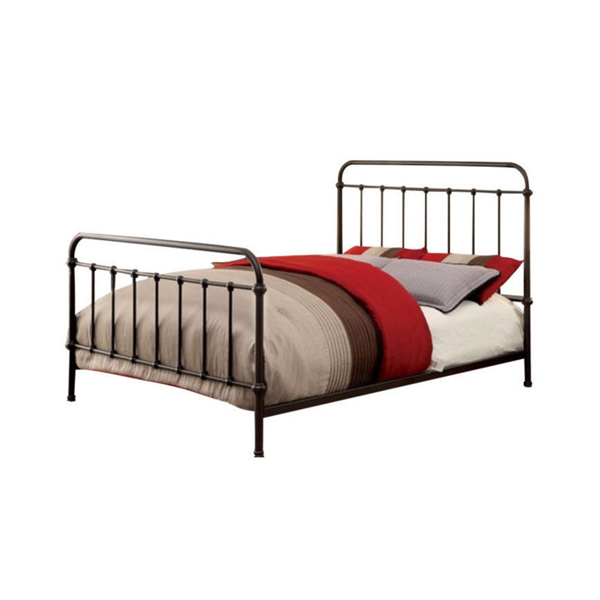 Metal Full Size Platform Bed With Headboard & Footboard, Deep Bronze Bronze Metal