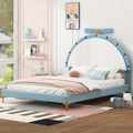 Full Size Upholstered Platform Bed With Alarm Clock Shaped Headboard, Blue Box Spring Not Required Full Blue Wood Bedroom Bed Frame Velvet Upholstered