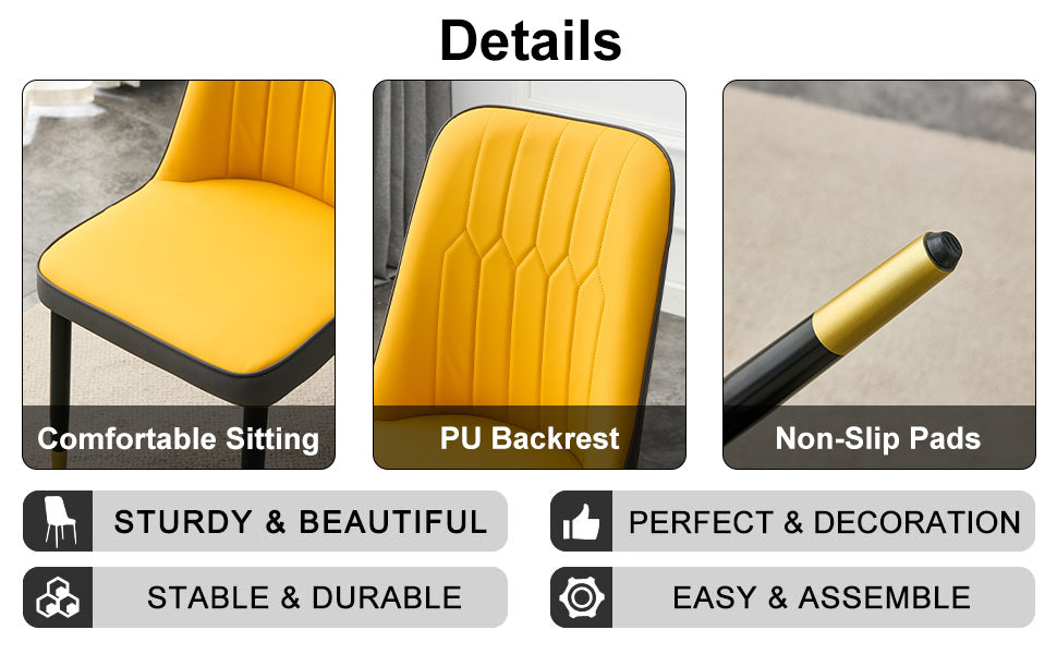 Large Modern Minimalist Rectangular Dining Table With 0.39 "Imitation Marble Black Tabletop And Golden Metal Legs, Paired With Chairs With Pu Cushions And Black Metal Legs. F 1537 C 007 Black Gold Glass Metal