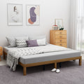 Queen Size Wood Platform Bed Frame,No Box Spring Needed,Strong Wood Slat Support, Easy Assembly Queen Brown White Rubber Wood
