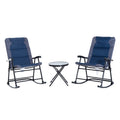 Outsunny 3 Piece Outdoor Patio Furniture Set With Glass Coffee Table & 2 Folding Padded Rocking Chairs, Bistro Style For Porch, Camping, Balcony, Navy Blue Blue Oxford Fabric