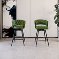 Bar Chair Linen Woven Bar Stool Set Of 2,Black Legs Barstools No Adjustable Kitchen Island Chairs,360 Swivel Bar Stools Upholstered Bar Chair Counter Stool Arm Chairs With Back Footrest, Green Metal Green Kitchen Dining Chairs Foam Linen